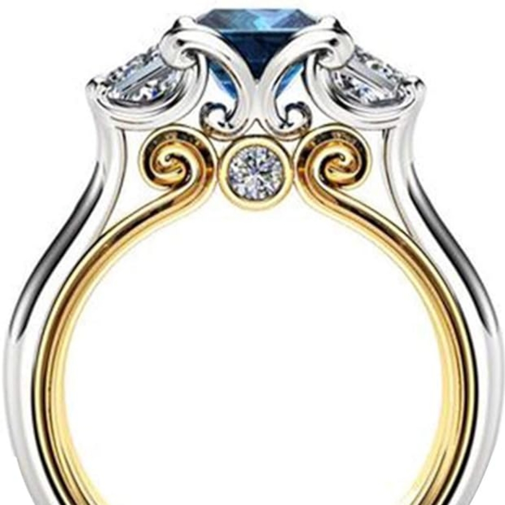 London Blue Topaz Simulant with Cubic Zirconia Ring Goldtone and Silvertone